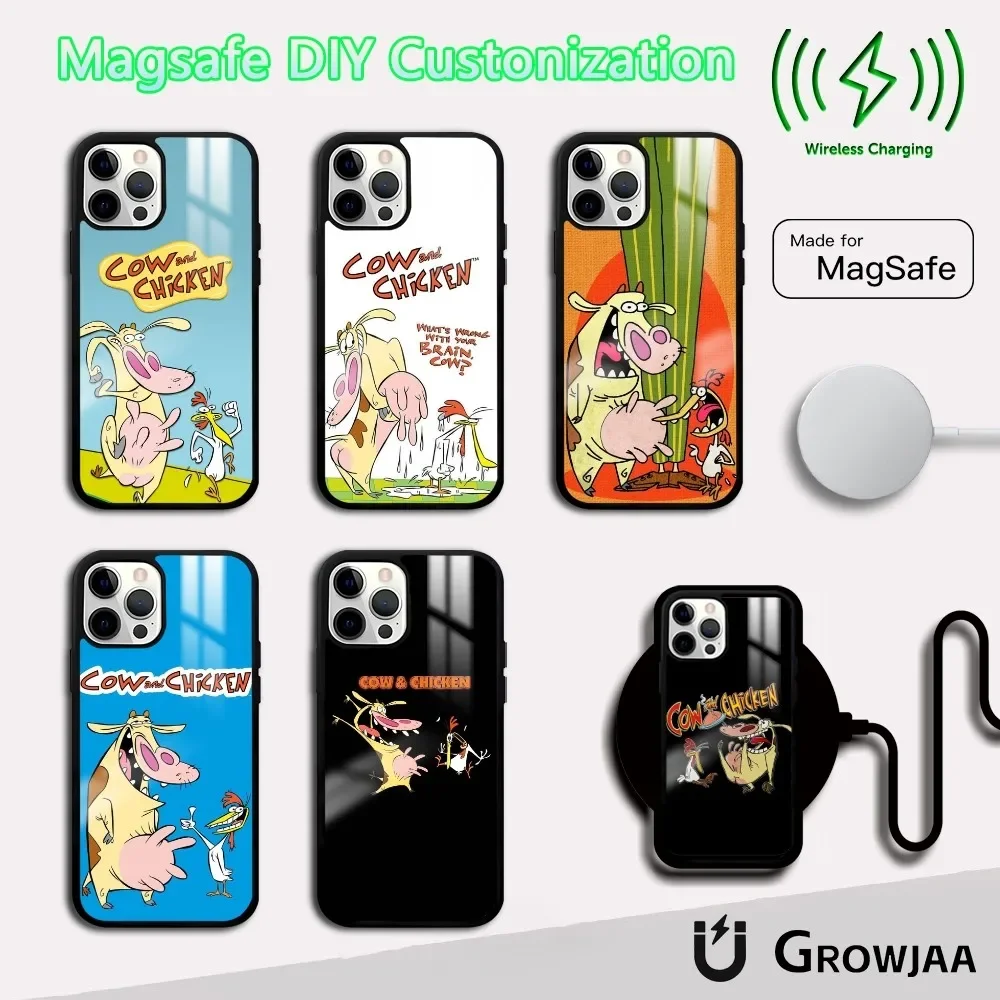 

Cartoon C-Cow and C-Chicken Phone Case For iPhone 16 15 14 13 12 11 Pro Max Plus Mini Magsafe Mirror Wireless Magnetic Cover