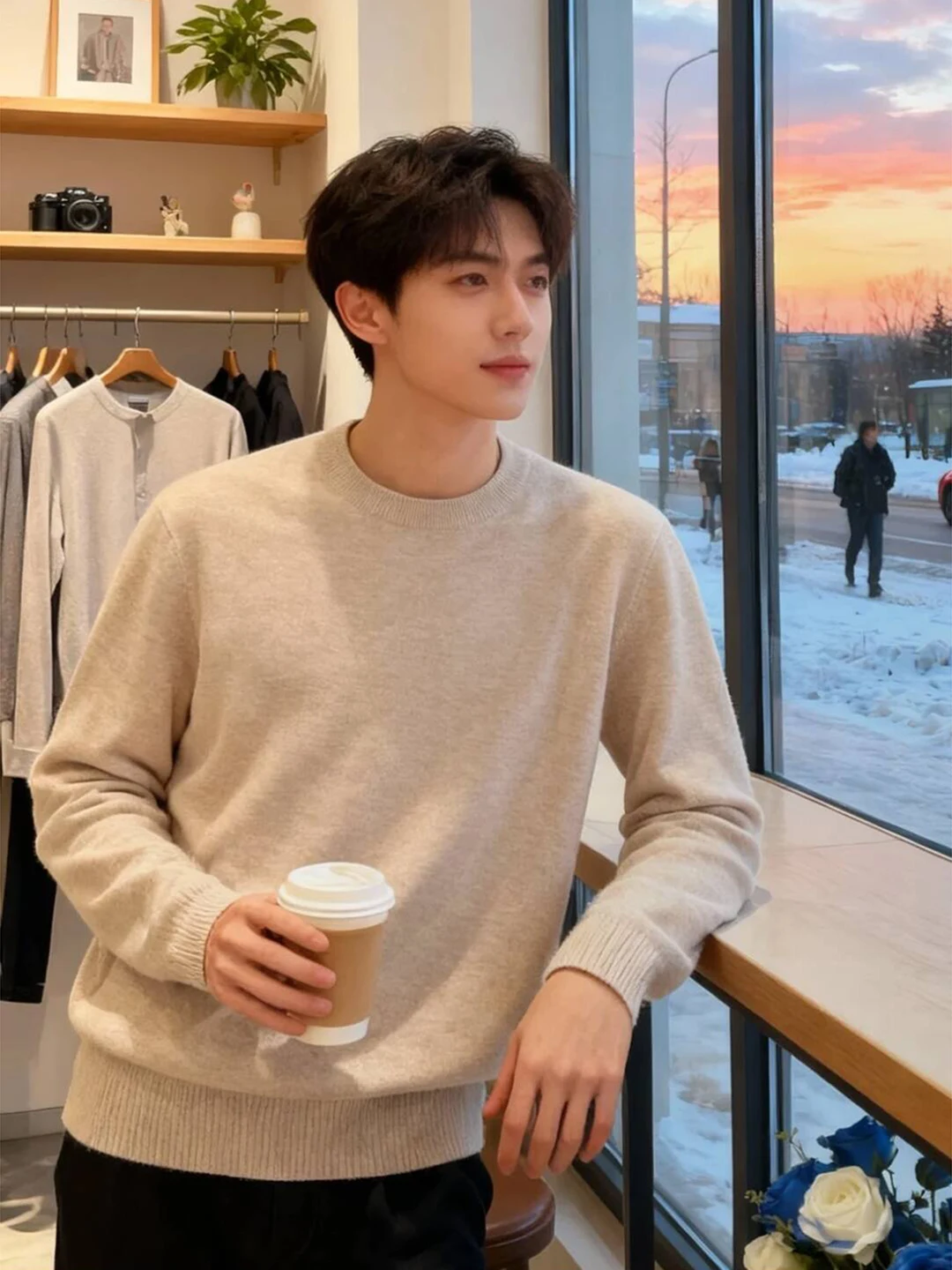 

Мужской свитер Cleanfit с круглым вырезом, на подкладке, свободного кроя, вязаный, легкий, для зимы, базовый слой, длинный рукав