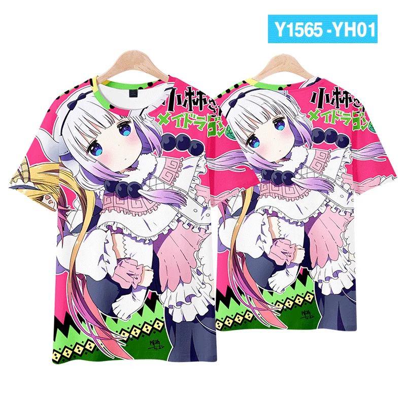 Miss Kobayashi's smok Maid Kanna 3D T-shirt z nadrukiem moda lato okrągły dekolt z krótkim rękawem popularne japońskie Anime