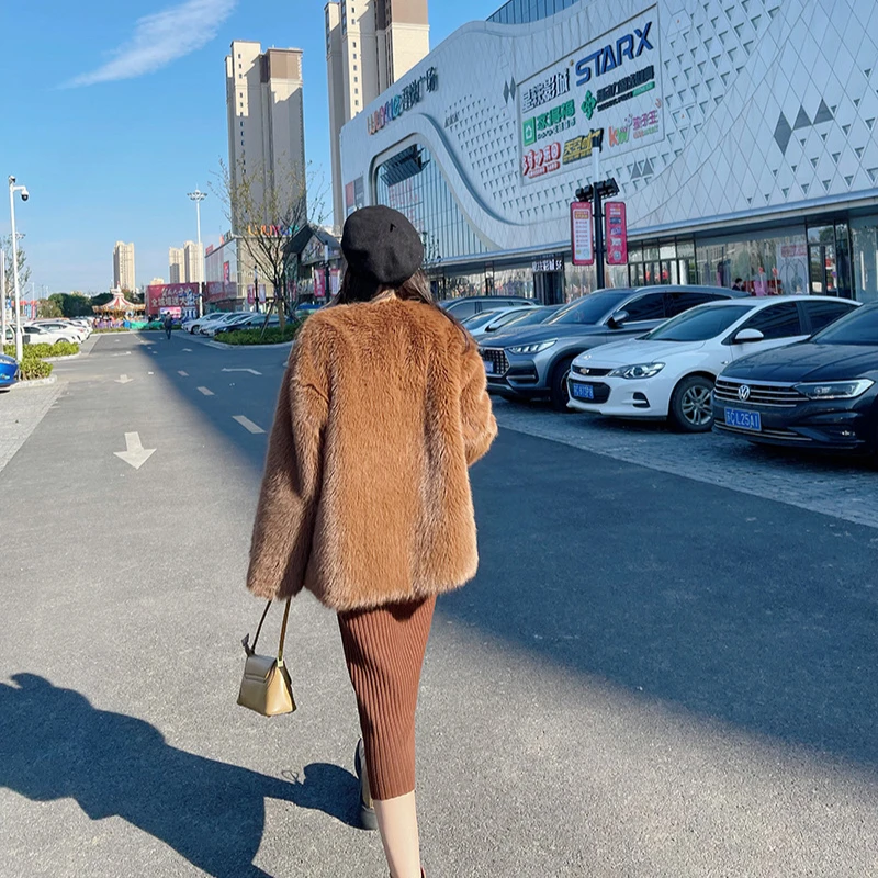 Veste de Luxe Mi-Longue en Fausse Fourrure de Renard pour Femme, Manteau d'Hiver Moelleux, à Manches sulf, en Peluche, Pardessus Artificiel, Streetwear, Nouvelle Collection 2024