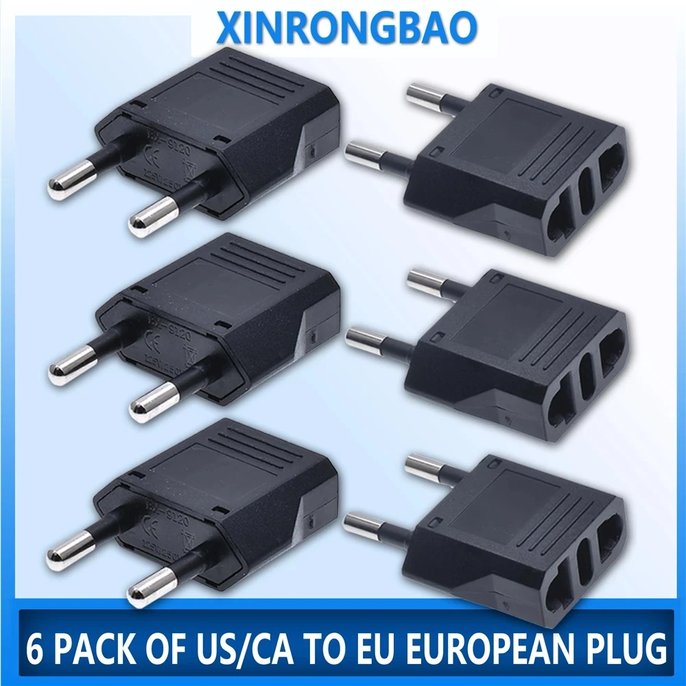 

6 Pack US/CA of EU European Plug Travel Plug Adapter Universal Power Jack Wall Plug Converter Input Canada to Europe/Asia Socket