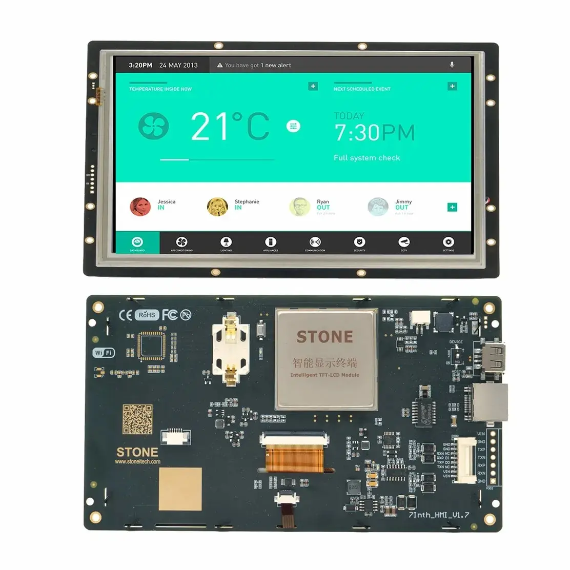 

SCBRHMI 7.0 Inch LCD-TFT HMI Display Resistive Touch Panel Module RGB 65K Color Intelligent Series with Enclosure