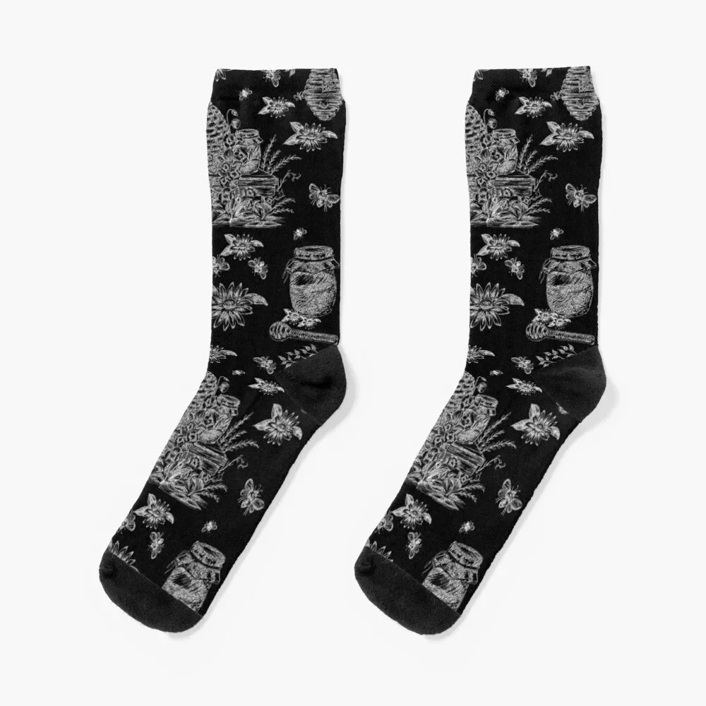 

Beehives and Honey Jars Vintage Toile de Jouy Socks snow moving stockings Climbing Mens Socks Women's