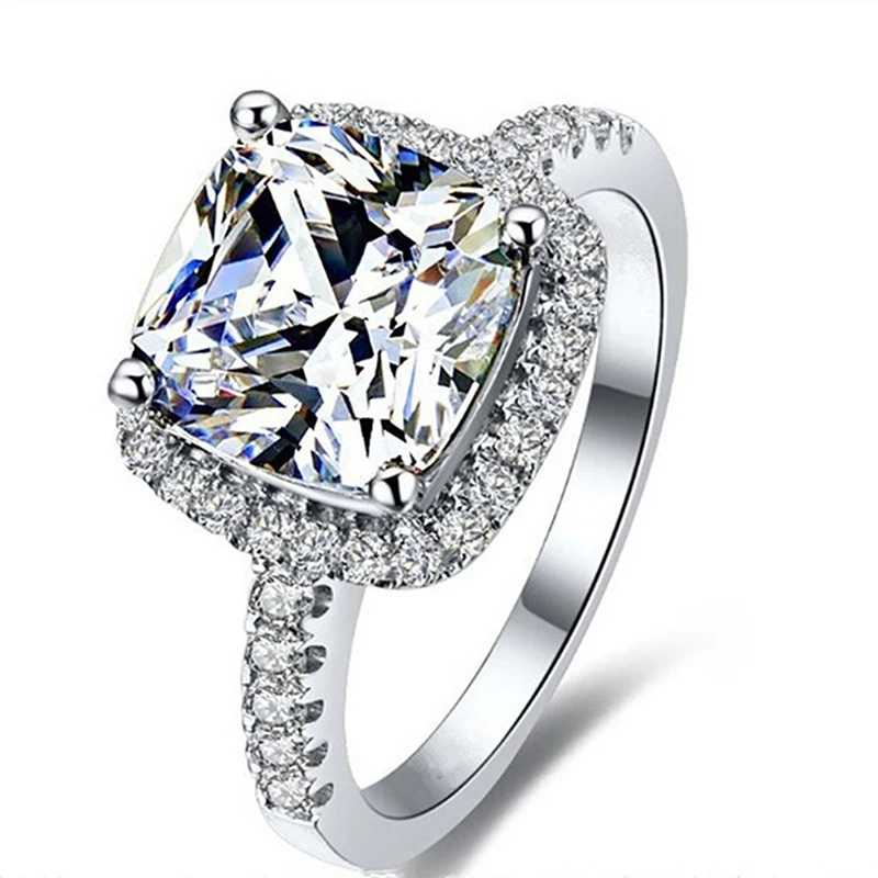 

2025 AINUOSHI 3.0ct Halo/Solitaire Rings Cushion Created White Sapphire Engagement Ring For Women Party Dances Wedding Jewelry