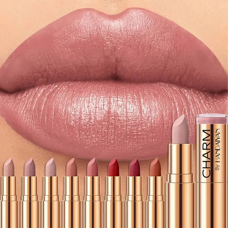 Hydraterende sexy rode lippenstift Gouden buis Waterdicht Hooggepigmenteerd Gemakkelijk aan te brengen Romige hydraterende lippenstift Blijvende lipmake-up