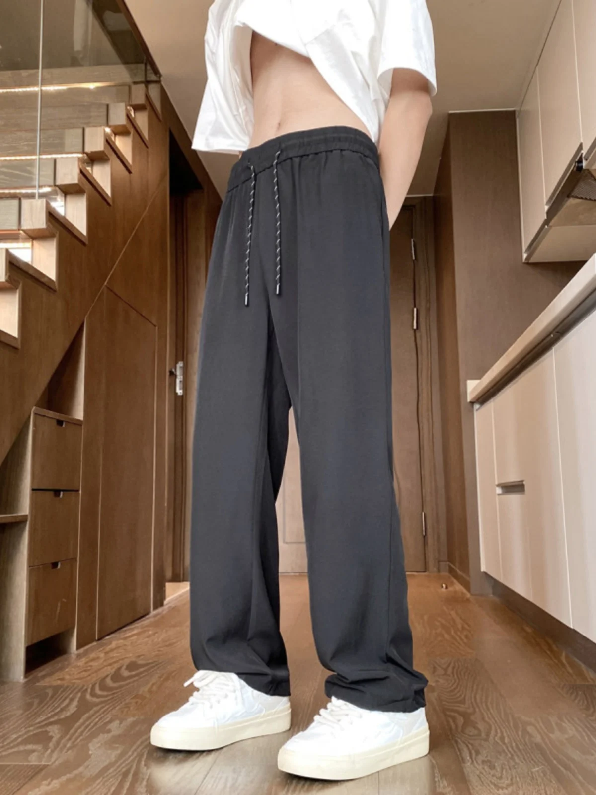 

Мужские летние тонкие прямые брюки Cool Sensation Ice Silk, свободные, струящиеся, легкие, для высоких, с эффектом похудения