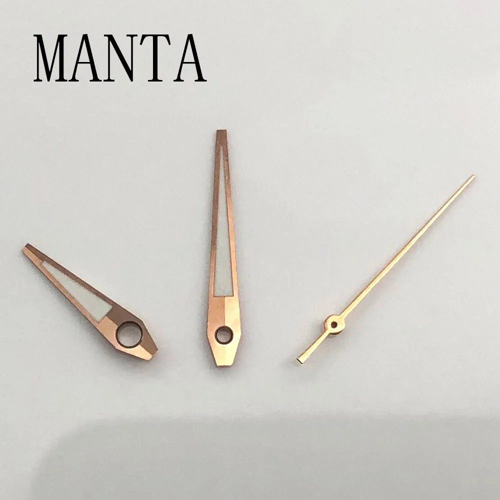 MANTA-manecillas de reloj de oro rosa y plata, luminosas, compatibles con piezas de reloj de movimiento mecánico NH35/NH36