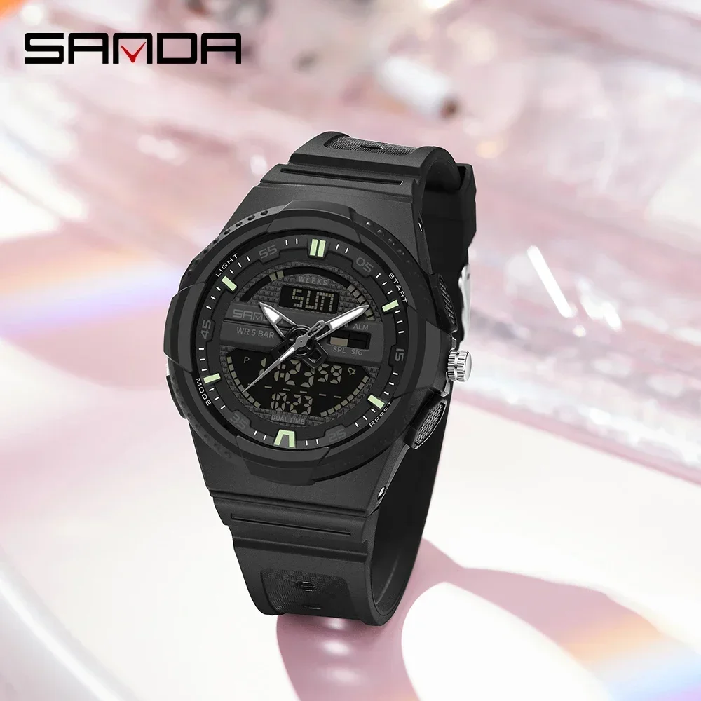 SANDA Sports Watch for Men Women Quartz Digital Dual Display Shock Water Proof Alarm Stopwatch Fashion Wristwatch 11W9030