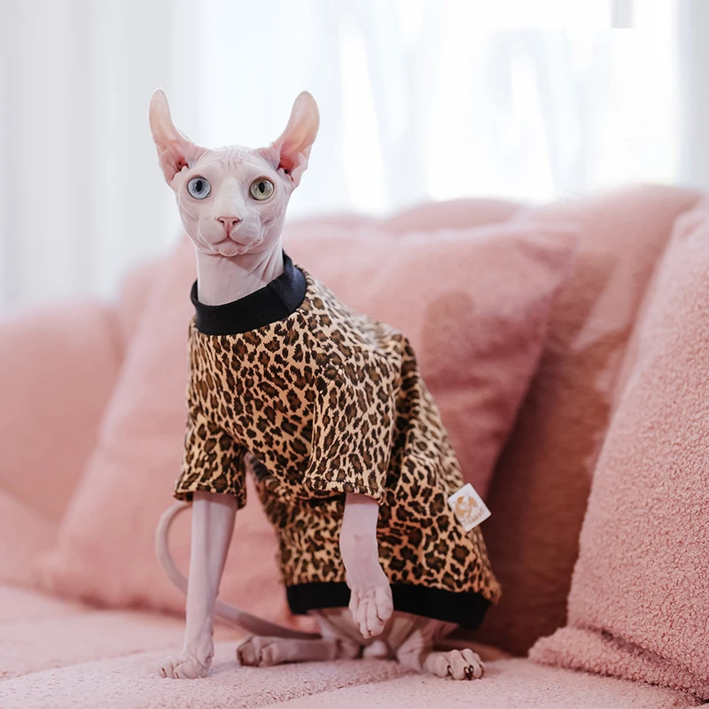 Leopard Print Cats Camisole Soft Skirt Sphynx Cat Sleeveless Cotton Skirt for Sphinx Conis Dress Devon Rex Cats Sphynx Costume