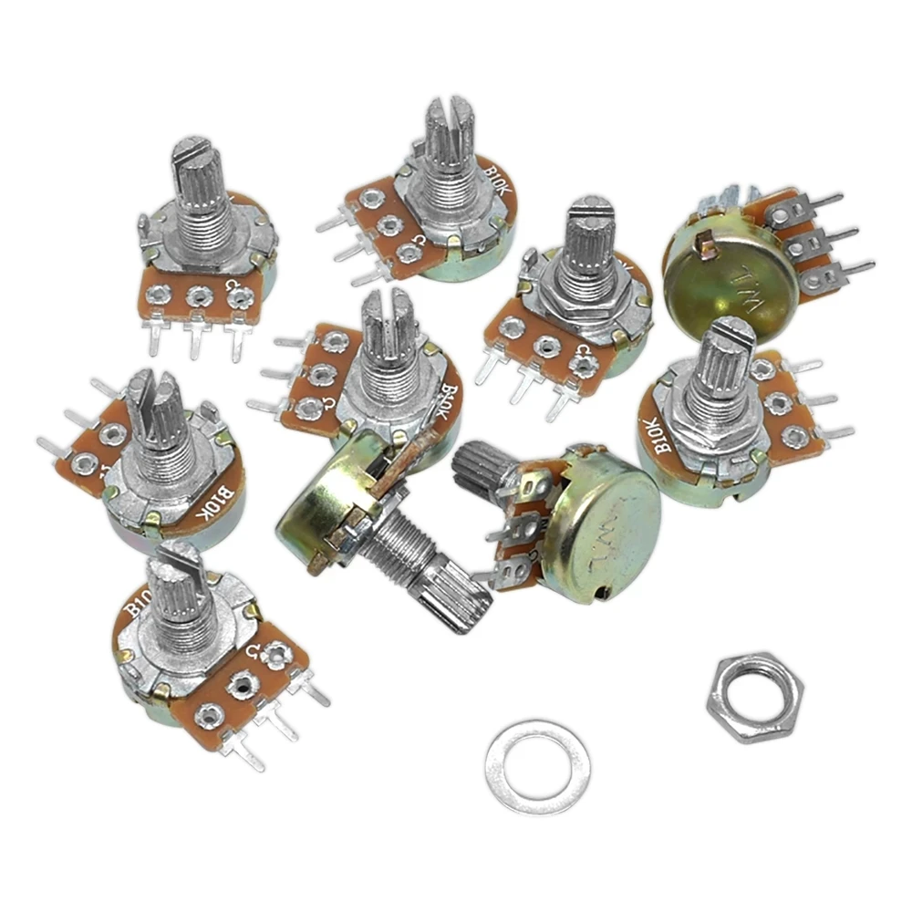 Wavgat 10Pcs WH148 Lineaire Potentiometer B1K B2K B5K B10K B20K B50K B100K B250K B500K B1M 15Mm As Met moeren Ringen 3pin WH148