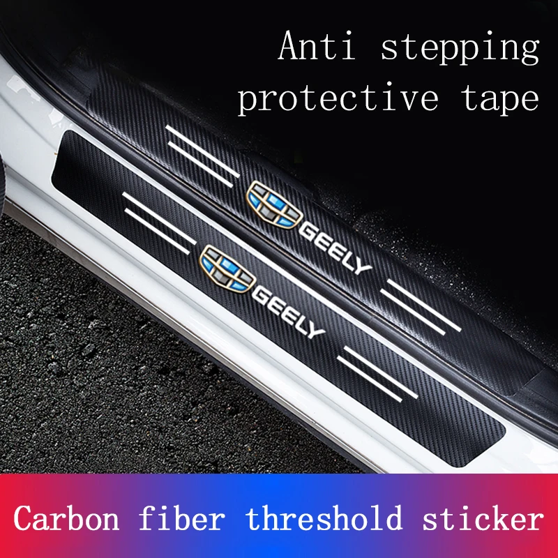 For Geely Atlas Coolray Emgrand EC7 EC8 X7 EX7 CK2 CK3 GL GX3 Carbon Fiber Car Door Sill Protective Stickers Threshold Tape Film