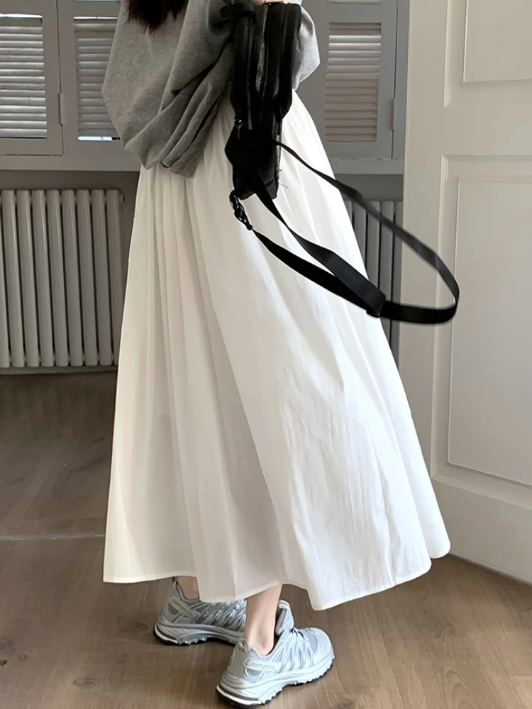 Qiukichonson Midi Long Skirts Womens Maxi Skirt Summer 2023 Korean Style Casual High Waisted White Black Skirts rok