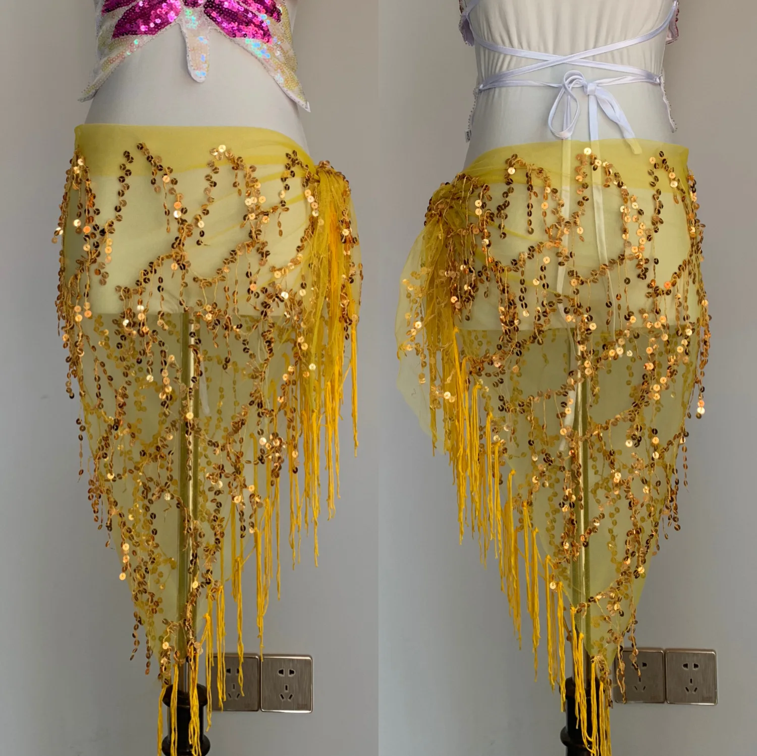 

Belly Dance Sequined Fringed Triangle Scarf Waist Chain Belly Dance Hip Scarf Waist Scarf