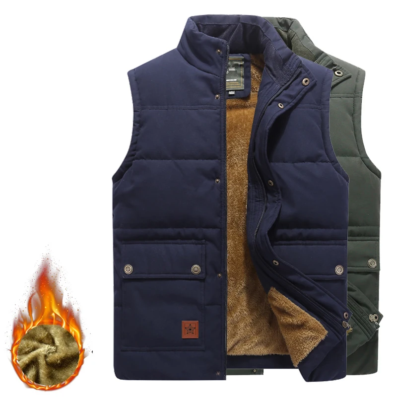 

New Brand Clothing Men Vest Multi-pockets Vest Male Outerwear Stand Collar Mens Warm Fleece Waistcoat Hiking Vests Size 8XL