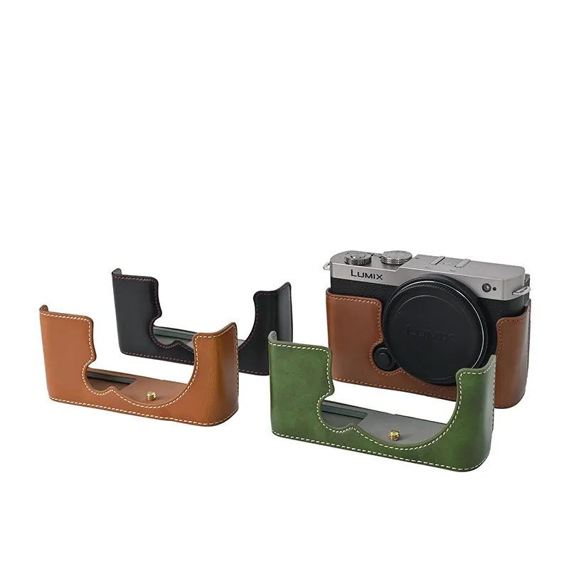 Custodia a metà corpo in pelle PU modello palmo per Panasonic Lumix S9 Coperchio inferiore magnetico per fotocamera con apertura della batteria