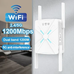 1200 Mbps WiFi Repeater 1200Mbps Router White WiFi Extender Amplifier 2.4G/5GHz Wi-Fi Signal Booster Long Range Network