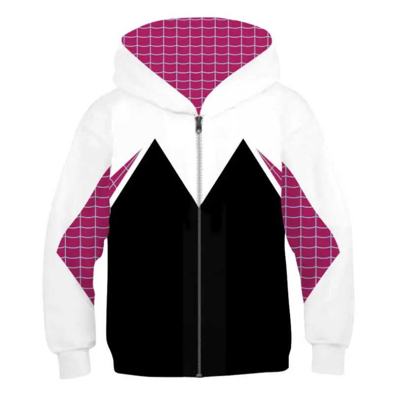 Kids Superhero Hoodies Miles Morales 3D Style Zipper Sweatshirt Spider Gwen Jacket for Boys Girls Anime Cosplay Costume