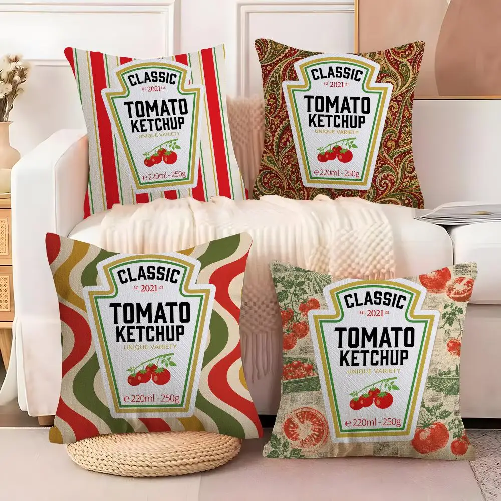 H-Heinz Tomato Ketchup Cushion Cover  Plush Fabric Soft Double Sided Print Sofa Cushion Cover Throw Pillow Covers