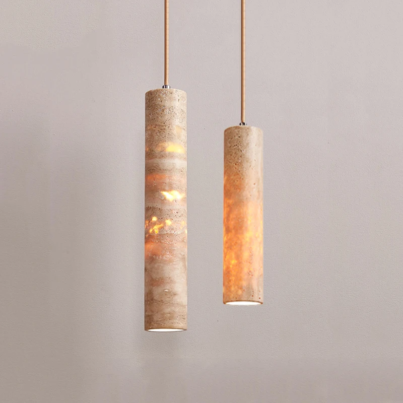 

Wabi Sabi Modern Natural Stone Pendant Lamps Simple Home Living Room Bedroom Decorative Light Dining Table Cylindrical Droplight