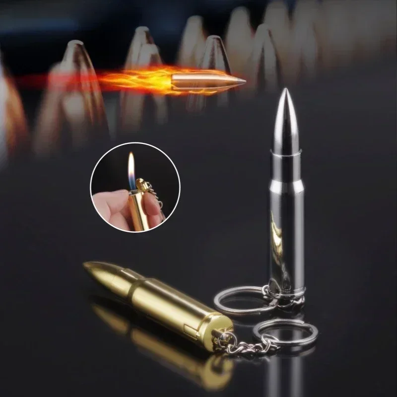 Metal Bullet Cigarette Lighter Torch Smoking Accessories Butane Gas Keychain Lighter Cool Men Creative Gifts Windproof Lighters