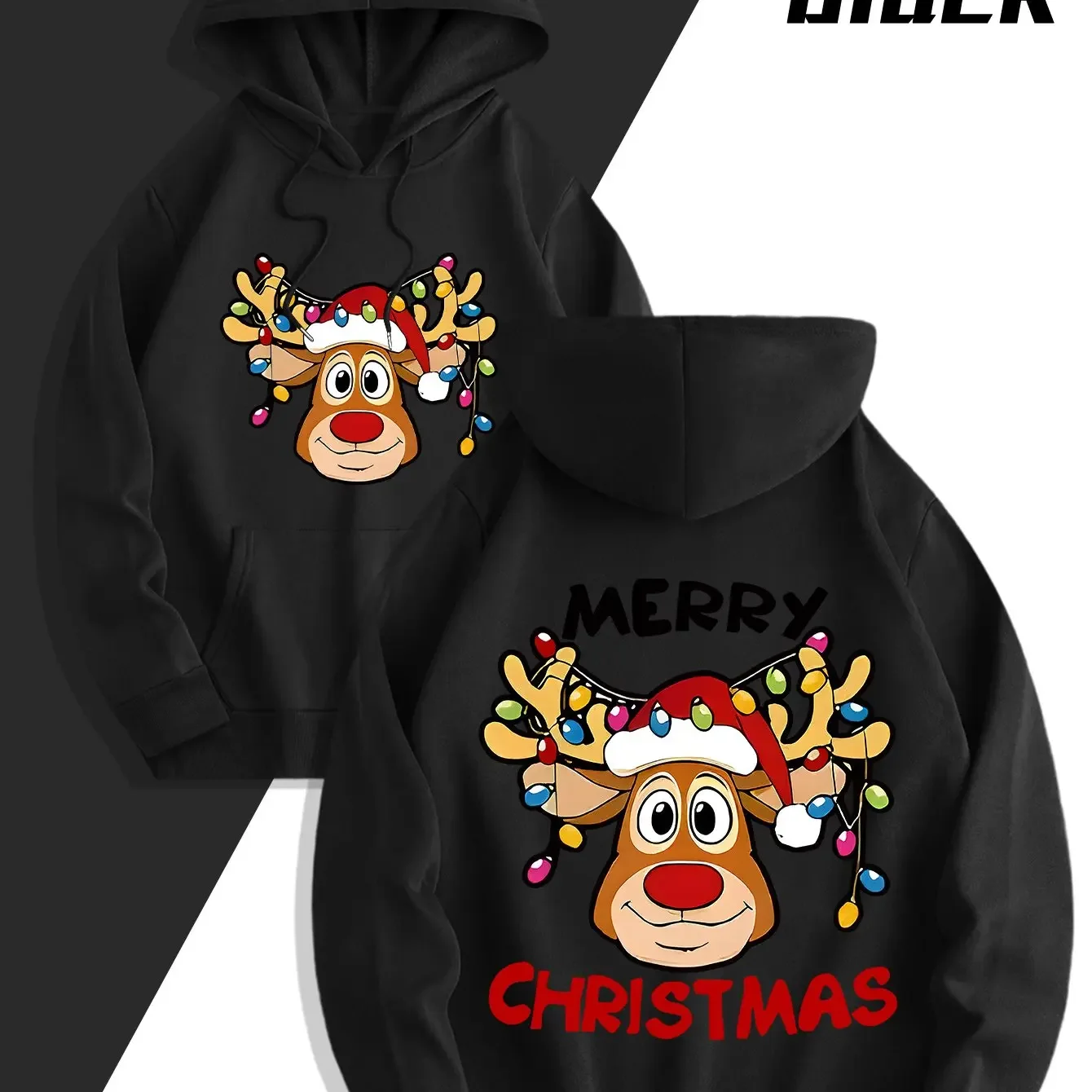 Sweat à capuche tendance pour hommes, imprimé renne joyeux noël, tissu doux, coupe ample, pull décontracté avec capuche et poche, vêtements confortables