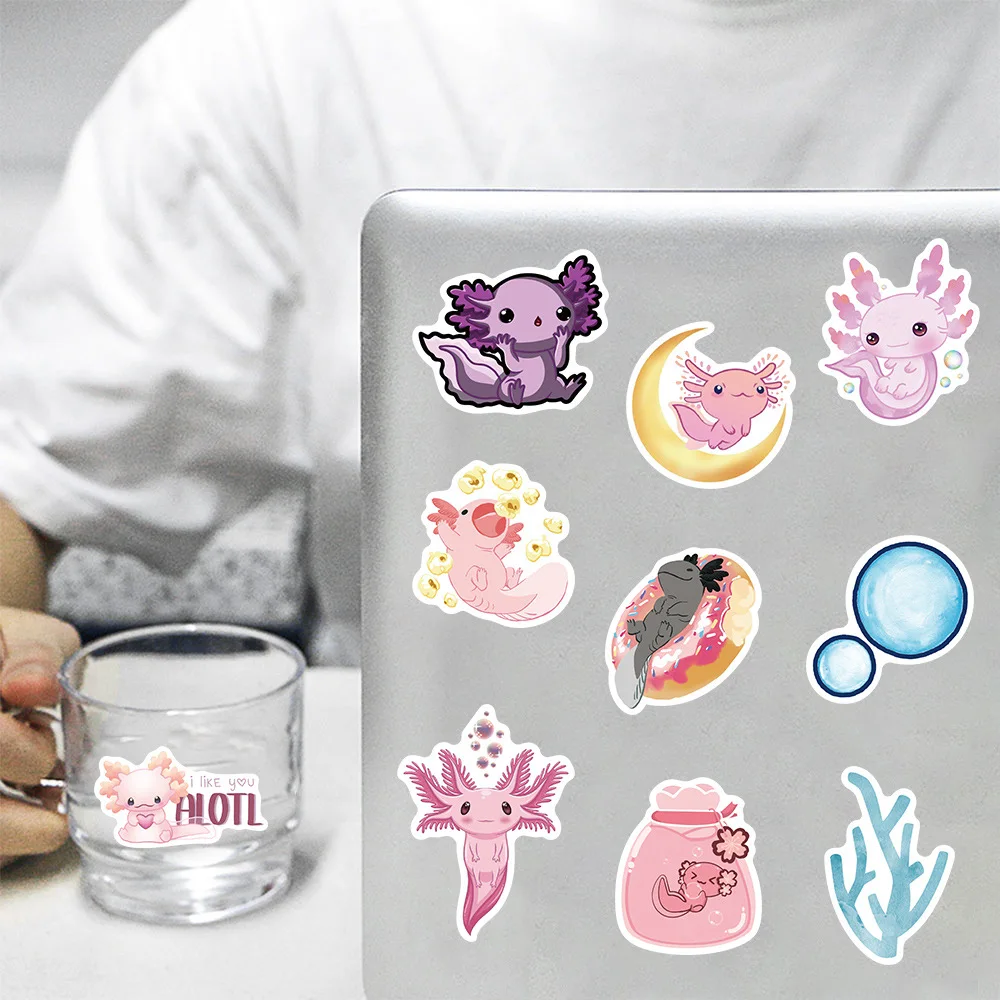 10/30/50pcs Kawaii Cartoon Axolotl Stickers Cute Decals Laptop Phone Cup Scrapbook Car Luggage Waterproof Sticker for Kids Toy