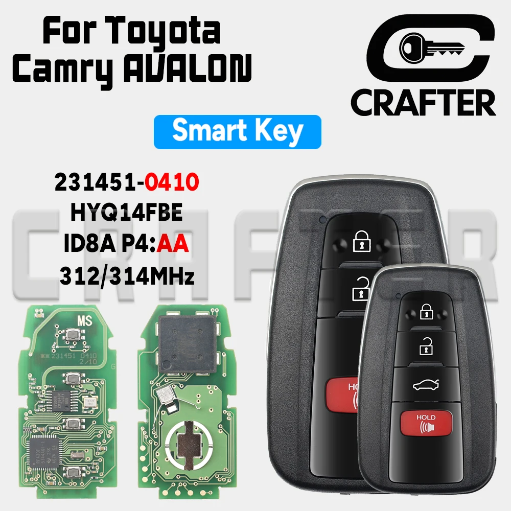 

Key Crafters 231451-0410 HYQ14FBE 312-314MHz ID 8A P4 AA Smart Car Key For Toyota Key Camry Prius RAV4 Hybrid Highlander 4Runner
