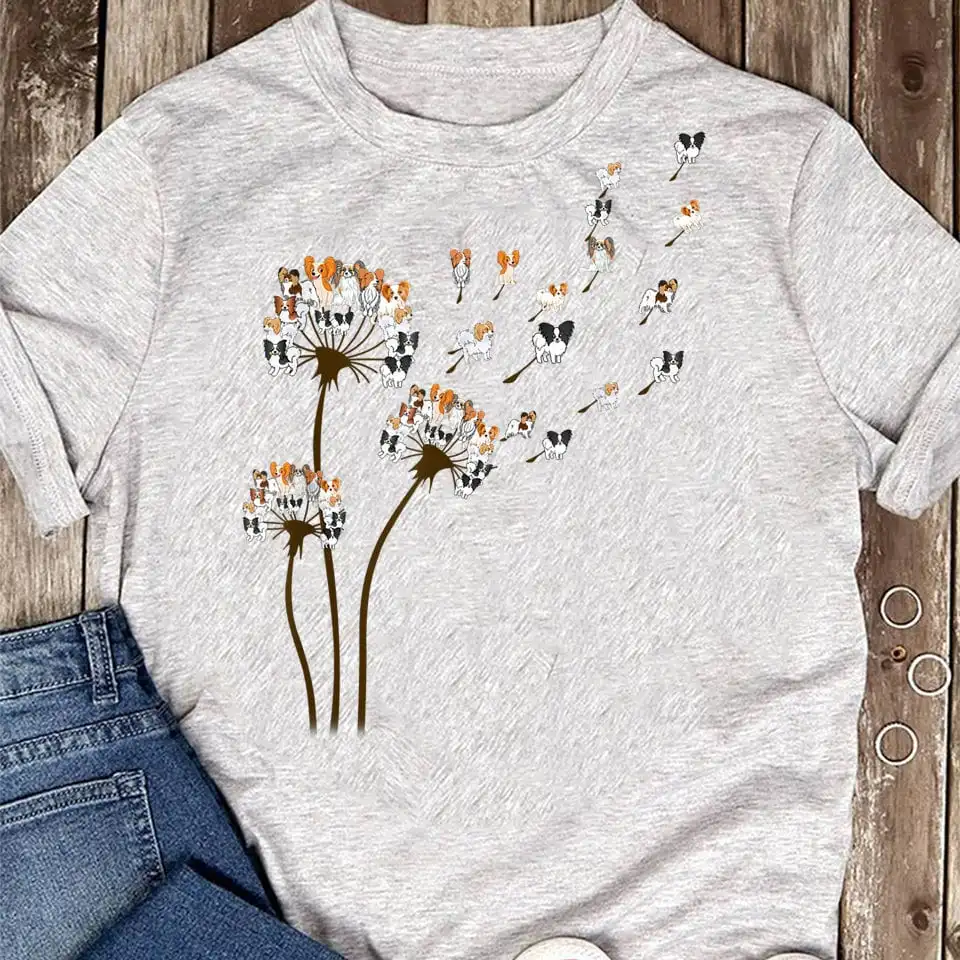 Flower Papillon Dogs Dandelion Animal Lovers For T Shirt Dog Funny Mother's Day