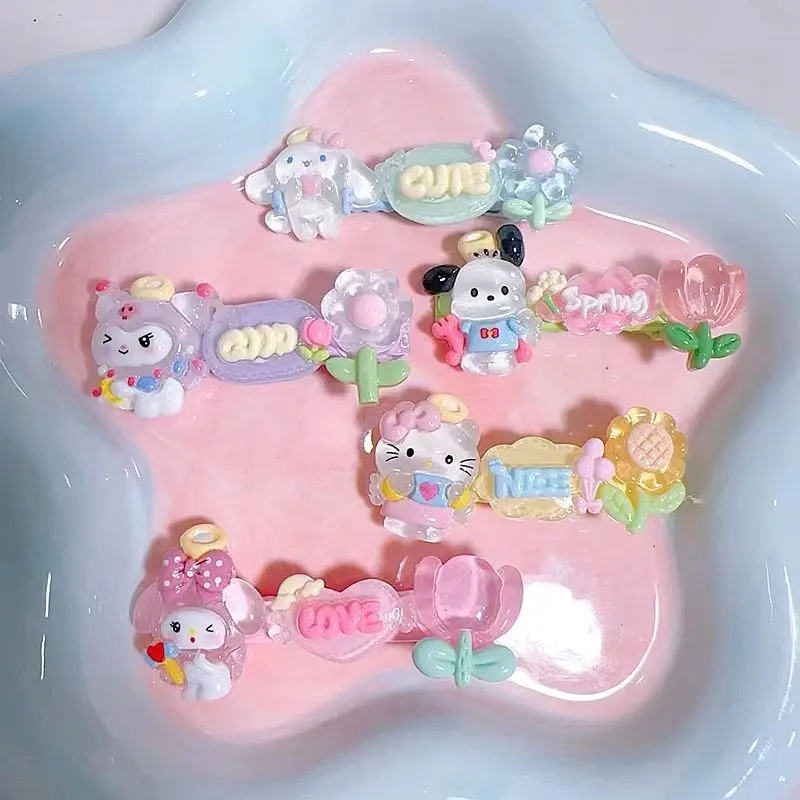 

5PCS New Sanrio Anime Hairpins Kawaii Hello Kitty Cinnamon Dog BB Hairpins Set Kids Bangs Sweet Headwear Girl Gifts