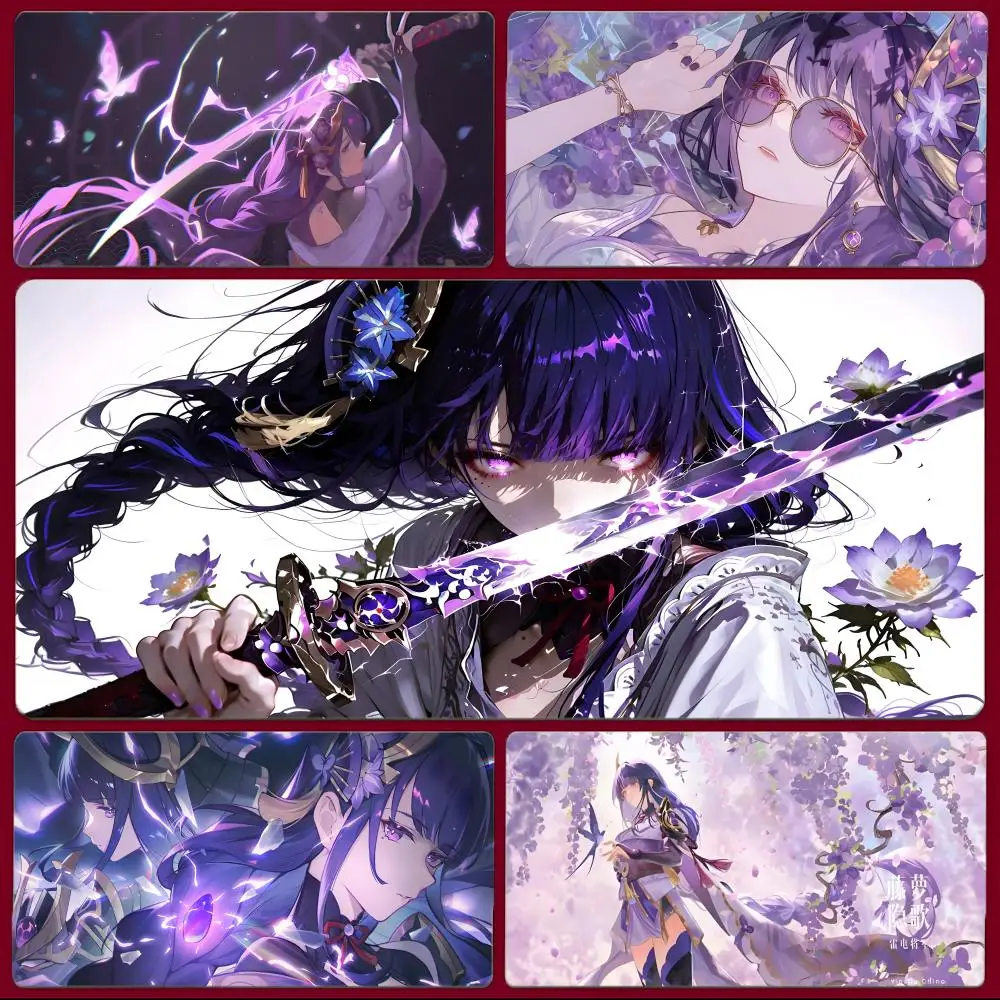 

Мощный коврик для мыши Genshin Impact Raiden Shogun, большой игровой коврик для мыши с прошитыми краями, утолщенный настольный коврик для ПК