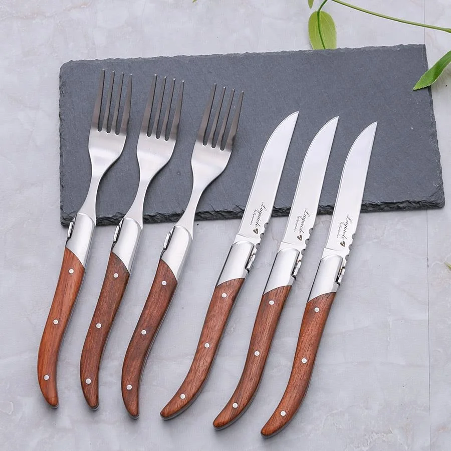 Laguiole Table Knife Set 4/6/8/10Pcs Rosewood Handle Steak Knives Stainless Steel Dinner Knife and Fork set Luxury Wood Cutlery