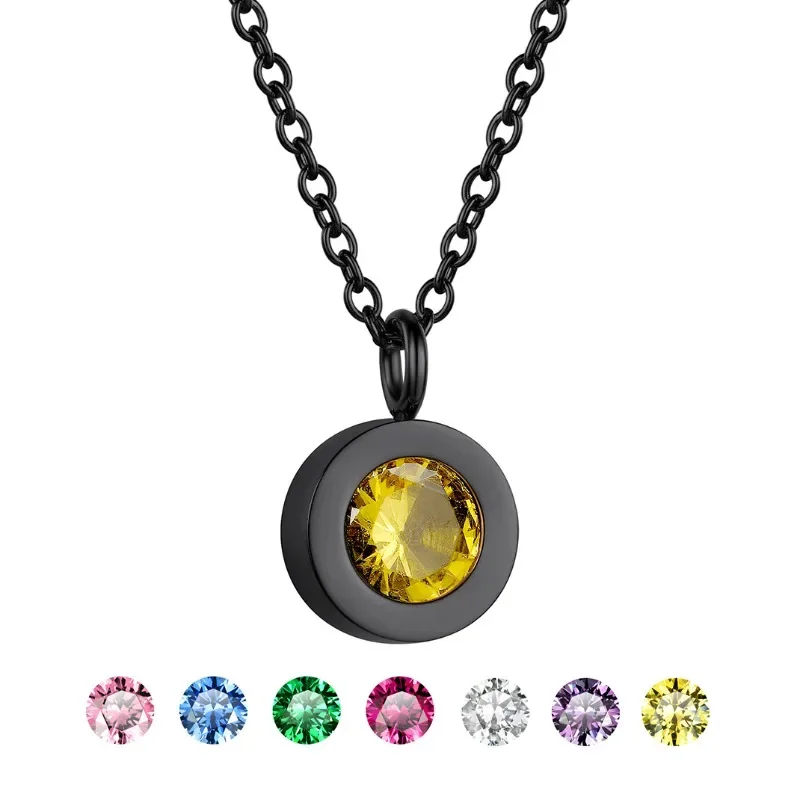 Stainless Steel Birthstone Necklace for Women Men Cubic Zirconia Sparkly Round  Necklace Accessaries Birthday Party Gifts