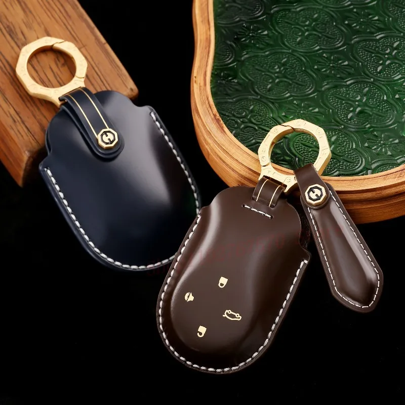 

High-End Personality Genuine Leather Key Case Cover Protective Shell Bag For NIO ET5 ES6 ET7 ES8 EC6 ES7 EC7 Car Accessories
