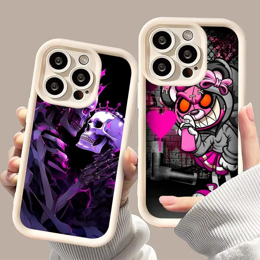 

Anime Pink Skull Mobile Phone Case for iPhone 17 16 15 14 13 12 11 Air Pro Max Plus Thicken TPU Colorful Cover Cover Pretty