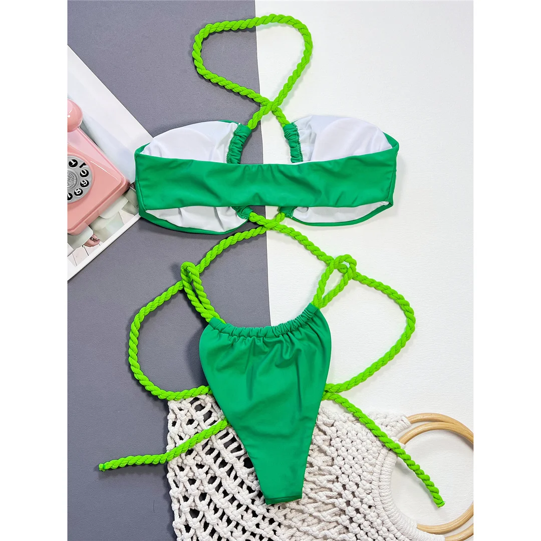 Neuer Wickel-Bikini mit hohem Beinausschnitt, Damen-Badeanzug, zweiteiliges Bikini-Set, Badebekleidung, Badeanzug, Schwimmbekleidung V4750 – Detail 11