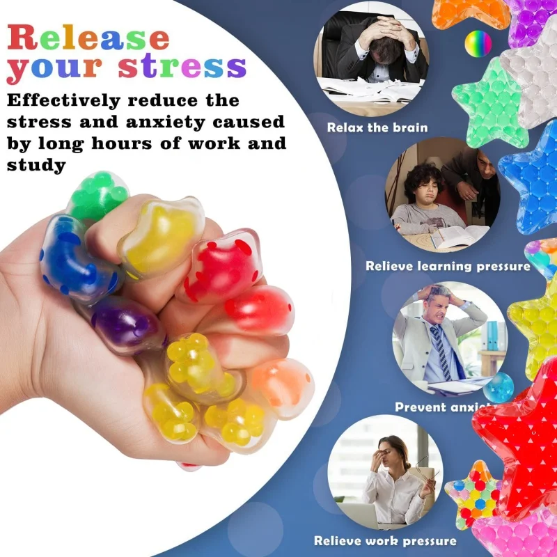 15PCS Sensory Stress Balls Five Pointed Star Grape Ball Fidget Toys Adults Kids Pentagram Squeeze Ball Sensory Toys Party Favors