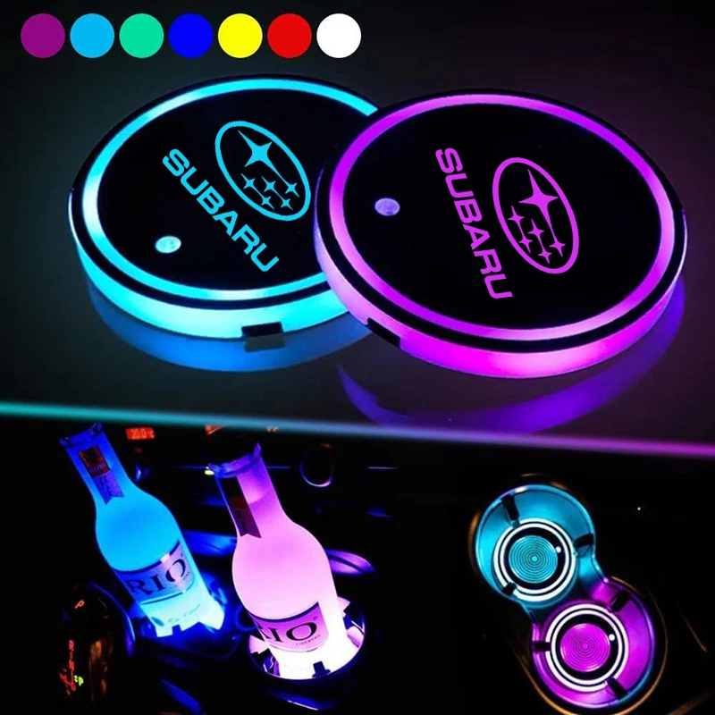 

7 Color LED Car Cup Holder Light Luminous Coaster Water Cup Pad For Subaru STI Brz Wrx Xv Ascent Forester Outback Impreza Legacy