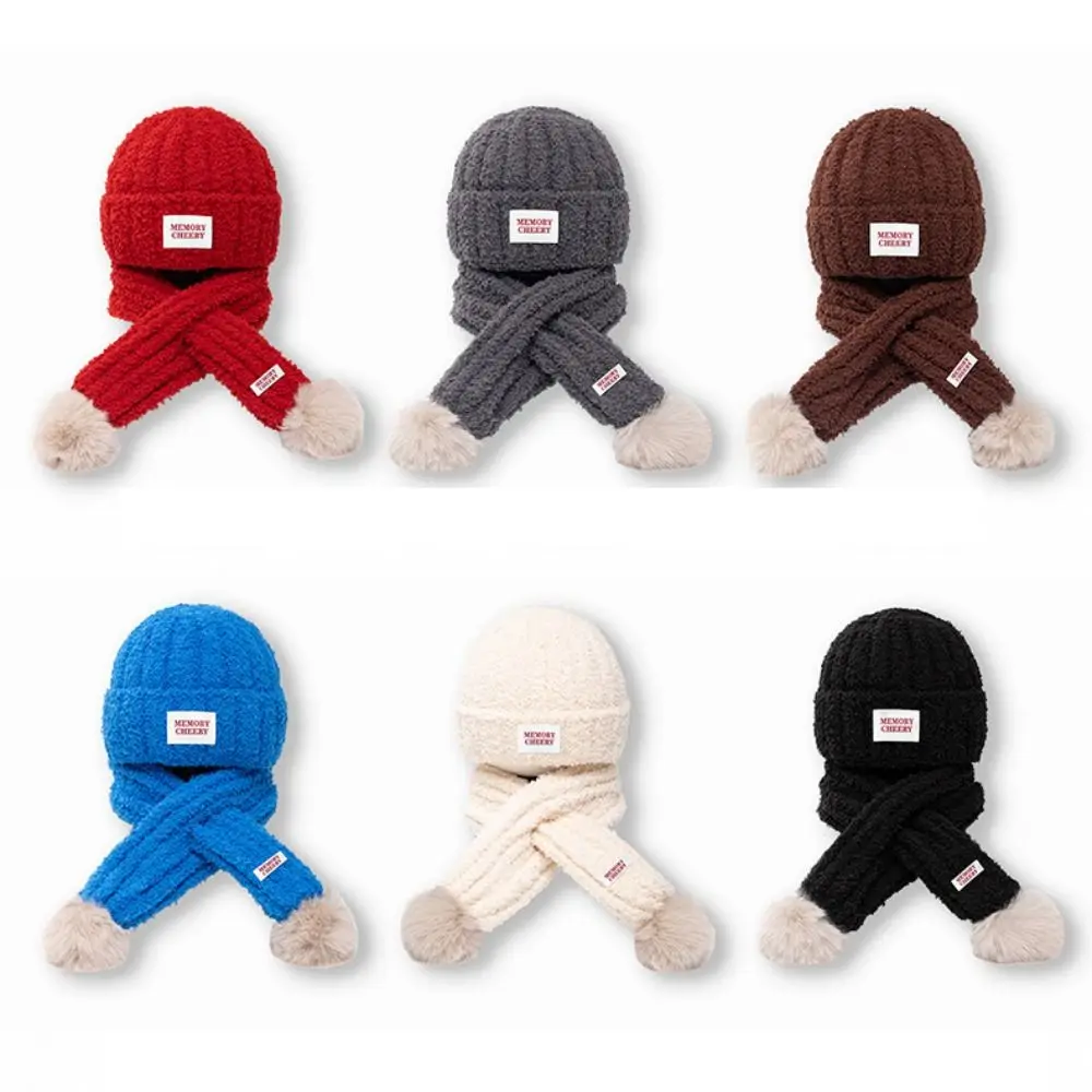 New Knitted Hat Scarf Set Soft Warm Knit Beanie Scarf Ribbed Texture Pom Pom Scarf Winter Wear - view 3