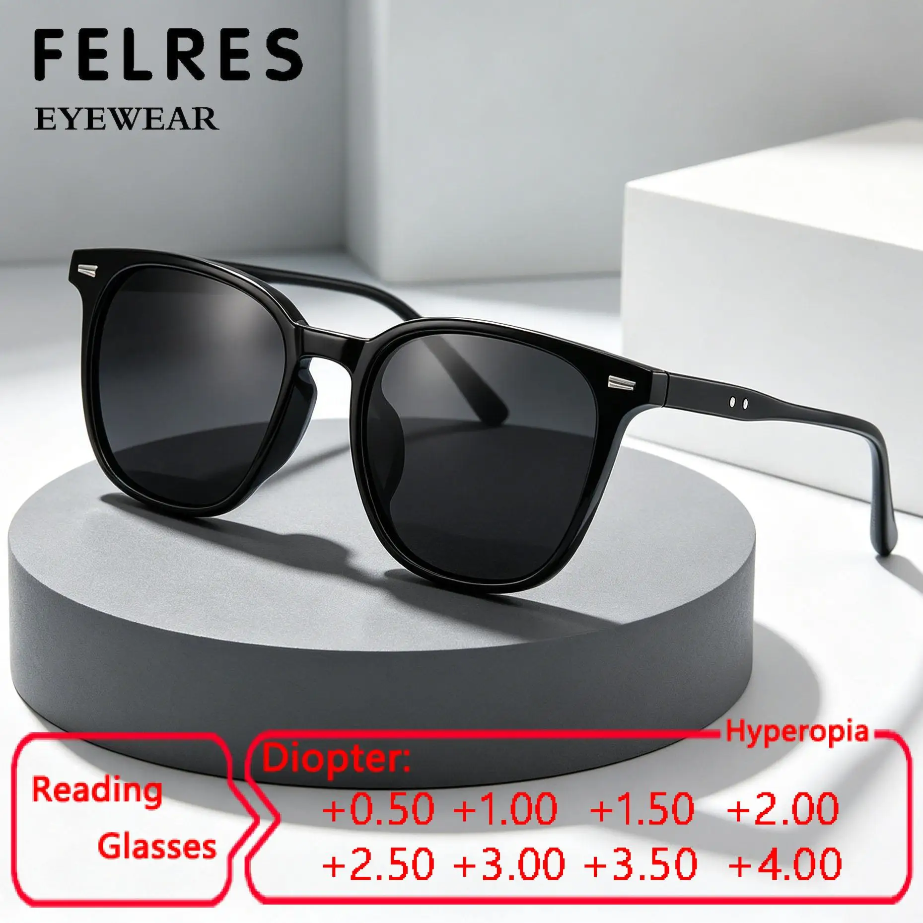 Klassische Quadratische Getönte Lesebrille Frauen Männer Mode Niet Schwarz Rezept Brillen Freizeit Outdoor Schatten Sonnenbrille