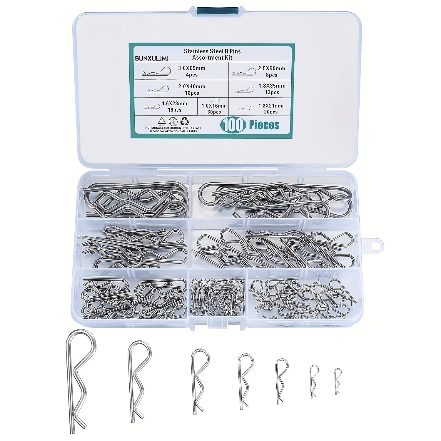 100pcs Open Pin Assortment Kit, Open Pin, Heavy Duty R Clip Fixed Pin, Stainless Steel Locking Open Pin Bolt For Truck