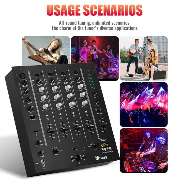 خلاط USB ذو 4 قنوات DJ شريط المسرح المباشر KTV DJ خلاط خلاط أداء مباشر للخدش