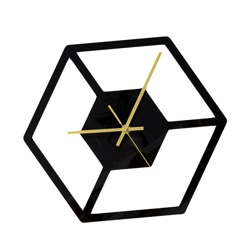 

Acrylic Wall Clock Hexagon Shape Lightweight Easy Installation Bedroom Living Room Bar Hotel Decorative Home Black Clock