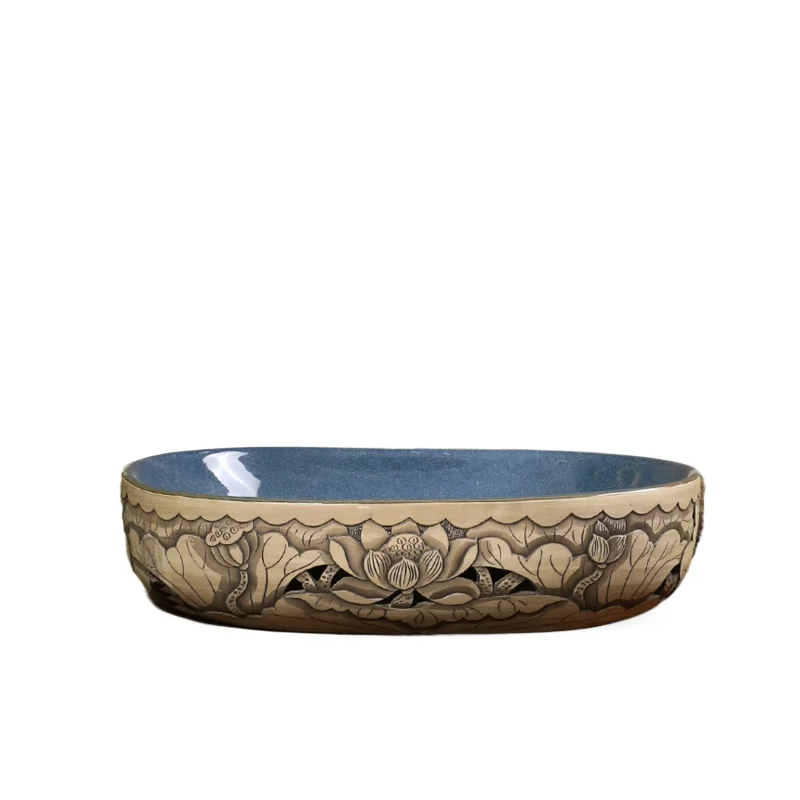 

Carved lotus oval antique table basin hotel household ceramic wash basin