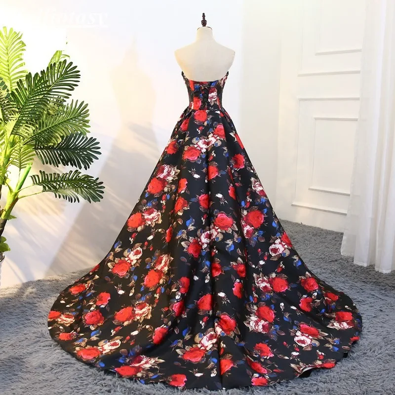 Vestidos de Noche florales estampados personalizados escote corazón Aline vestido de fiesta de moda para mujer con cordones en la espalda