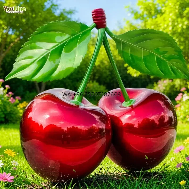 Wmwmnu Large Stainless Steel Red Cherry Sculpture Mirror Polished Outdoor Garden Art Decor for Hotel Resort Villa Landscape