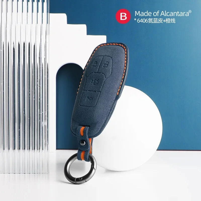 

Suede Car Key Case Cover Holder Key Shell Buckle For Ford Mustang