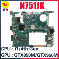 N751JK Laptop Motherboard For ASUS N751J N751JX Mainboard W/i7-4th Gen CPU GTX850M GTX950M Notebook Maintherboard 100% Test Work