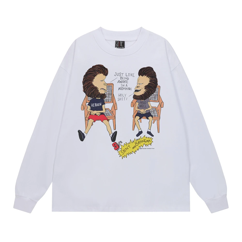 

Saint Long Sleeves T Shirt Men Women Casual White Oversized Cartoon animation patterns T-Shirt Top Quality