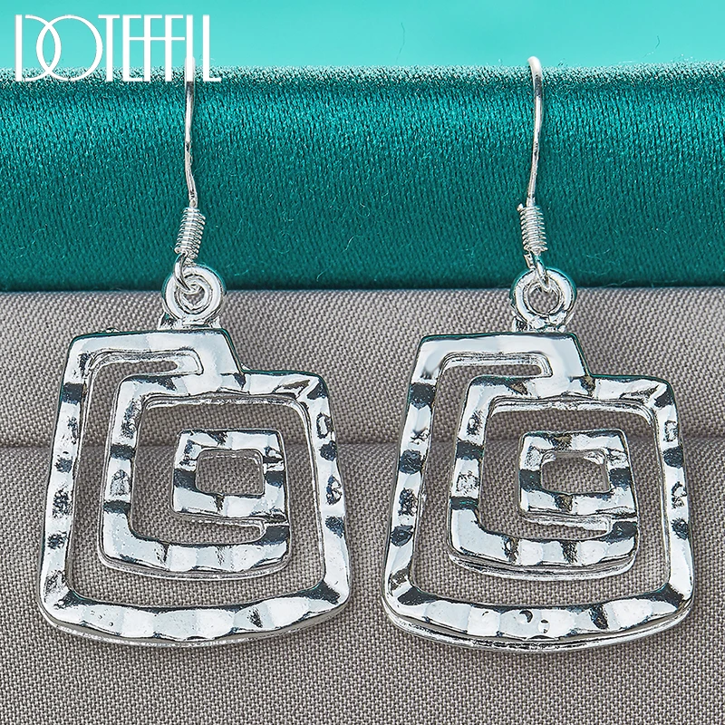 DOTEFFIL 925 Sterling Silver Square Thread Drop Earrings Charm Women Jewelry Fashion Wedding Engagement Party Gift