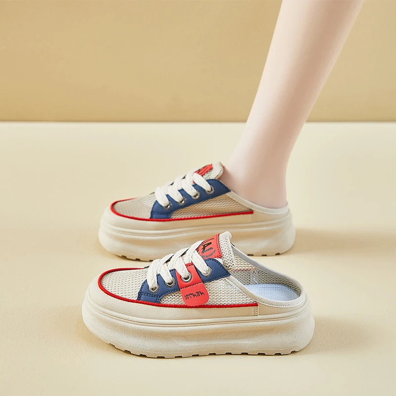 

Женские спортивные шлепанцы с толстой подошвой и сетчатым верхом, модные повседневные кроссовки на шнуровке, модель 2026